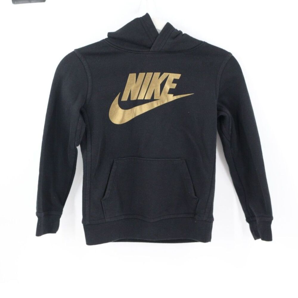 Nike Girls Gold and Black Hoodie Sweatshirt Size 5-6 Metallic